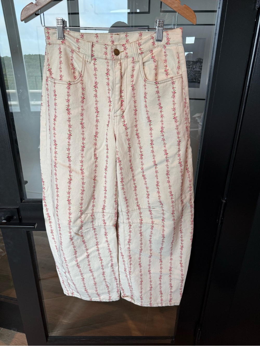 TALULAH Cream Jeans with Pink Floral Stripe
